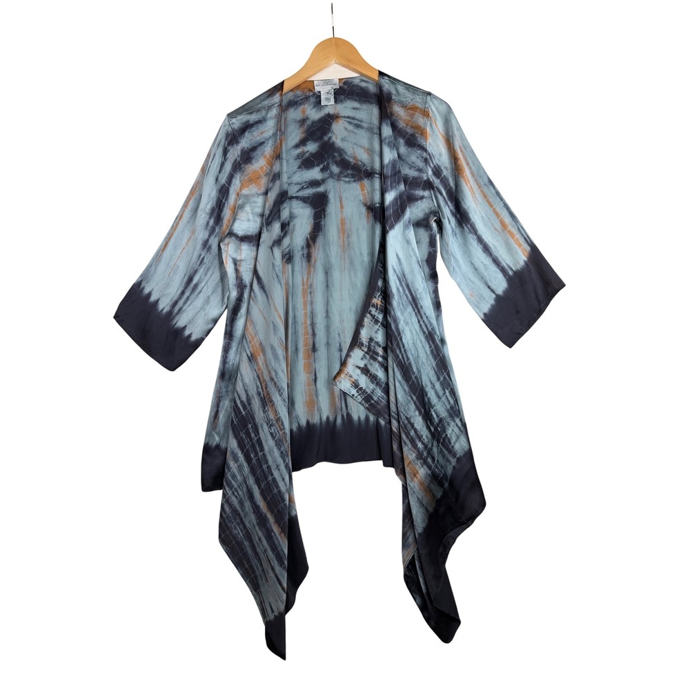 Soft Surroundings Printed Silk Open Cardigan size Medium Blue/Gray